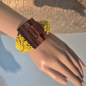 Vintage Yellow Beaded Wooden Bracelet